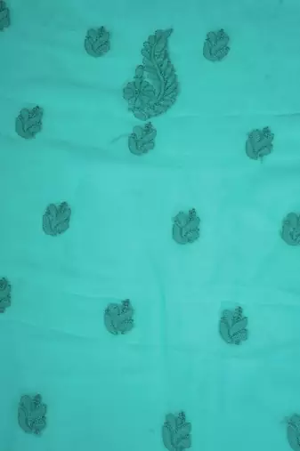 Hand embroidered sea green georgette lucknowi chikankari unstitched suit piece