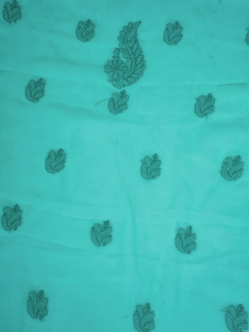 Hand embroidered sea green georgette lucknowi chikankari unstitched suit piece