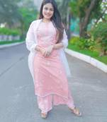 Peach embroidery women kurta palazzo with dupatta set