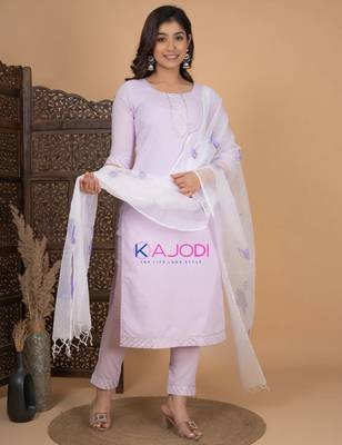 Mauve women self design aline kurta pant with dupatta set 1