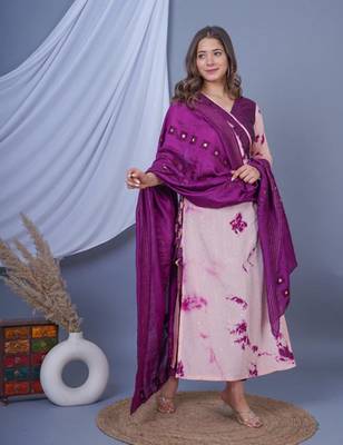 Purple women printed kurta pant with dupatta set 1