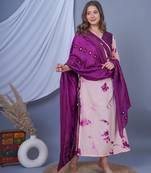 Purple women printed kurta pant with dupatta set