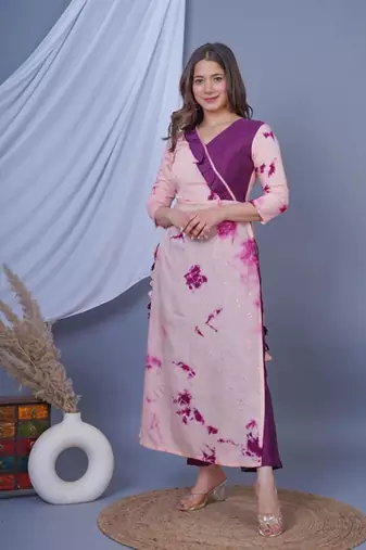Purple women printed kurta pant with dupatta set