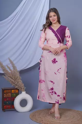 Purple women printed kurta pant with dupatta set