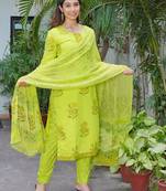 Lime green women kurta pant with dupatta set