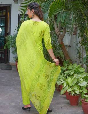 Lime green women kurta pant with dupatta set 2
