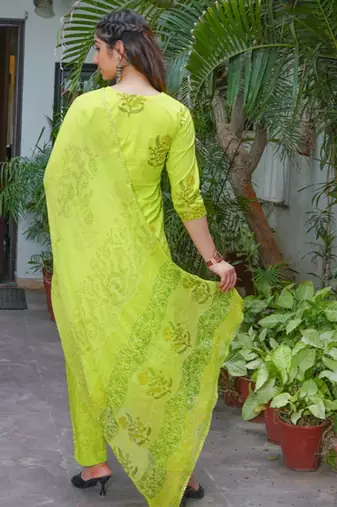 Lime green women kurta pant with dupatta set