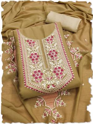 women's brown khakhi georgette salwar suit dress material 1