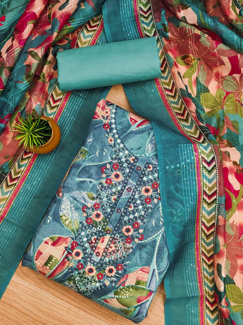 women's teal modal cotton salwar suit dress material
