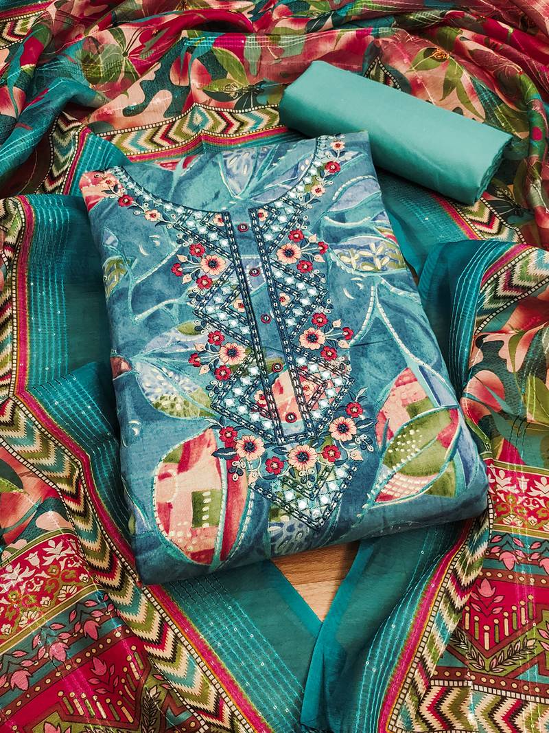 women's teal modal cotton salwar suit dress material
