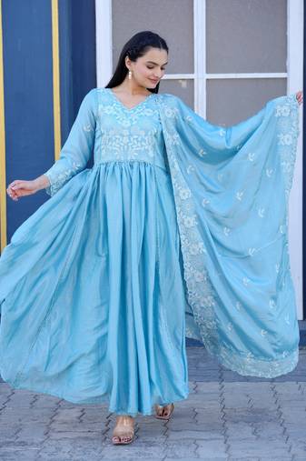 SKY EMBROIDERY COTTON PARTY WEAR SUIT SET 