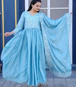 SKY EMBROIDERY COTTON PARTY WEAR SUIT SET 
