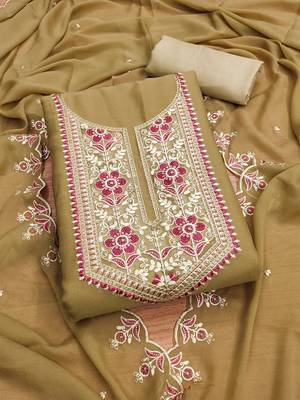 women's brown khakhi georgette salwar suit dress material 2