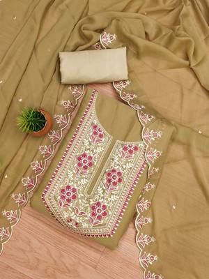 women's brown khakhi georgette salwar suit dress material 3