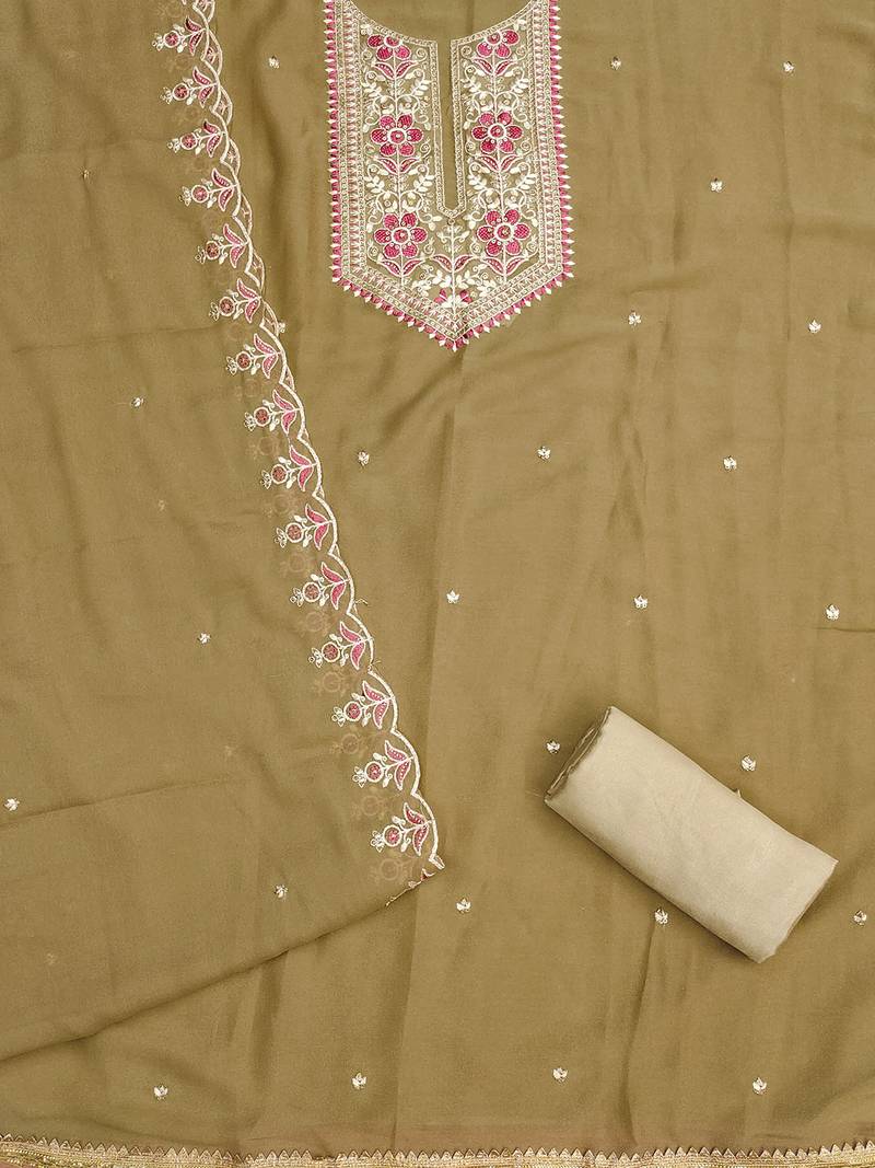 women's brown khakhi georgette salwar suit dress material