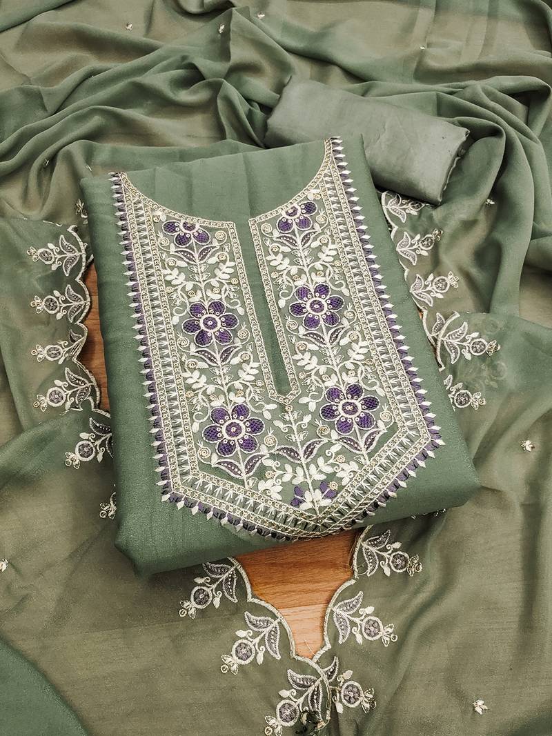 women's green grey georgette salwar suit dress material