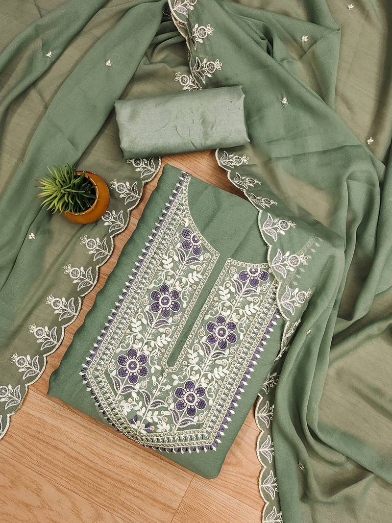 women's green grey georgette salwar suit dress material