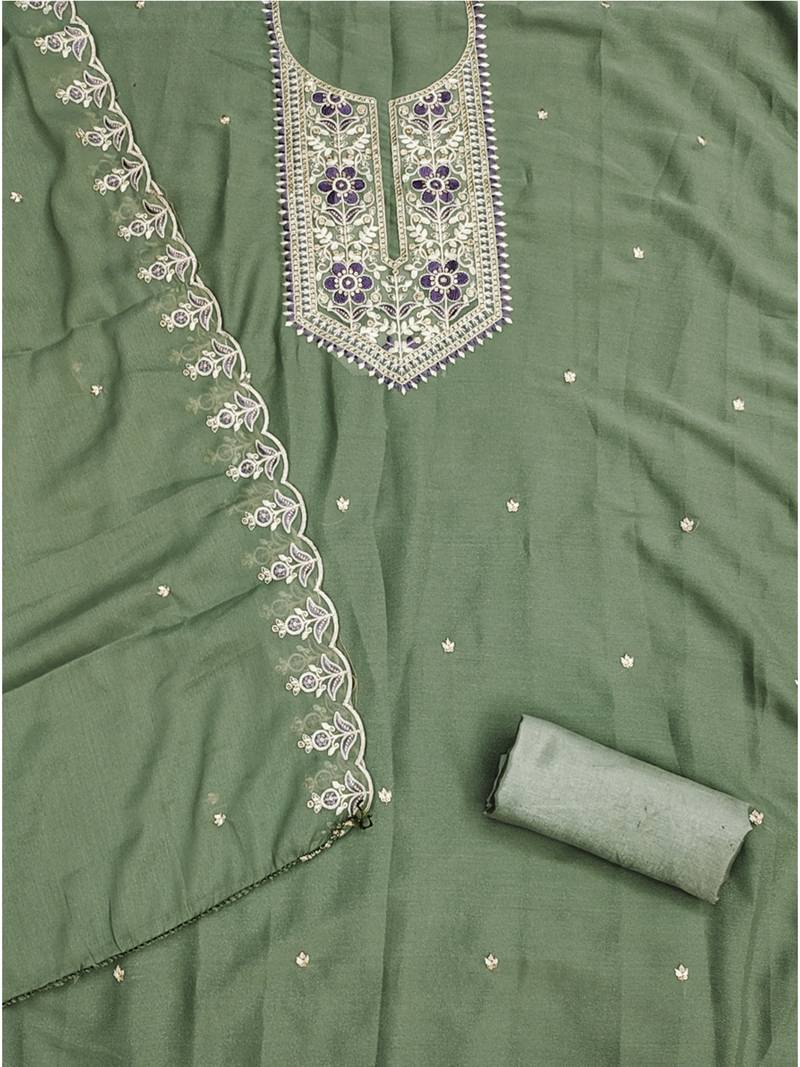 women's green grey georgette salwar suit dress material