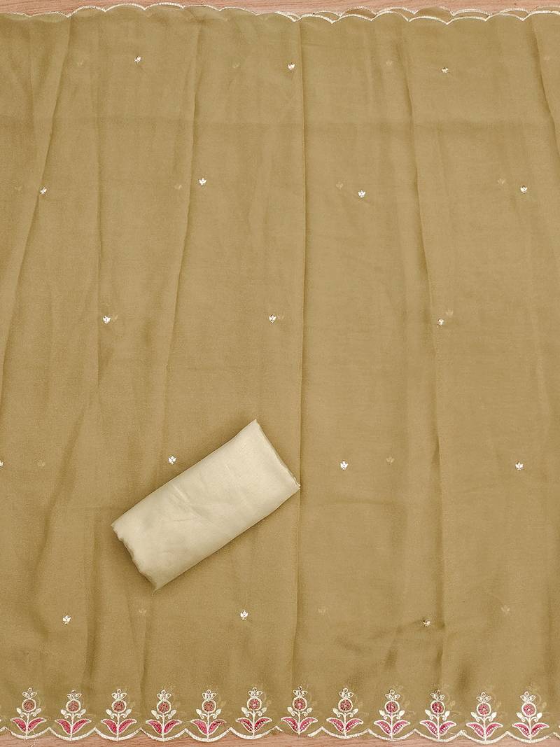 women's brown khakhi georgette salwar suit dress material