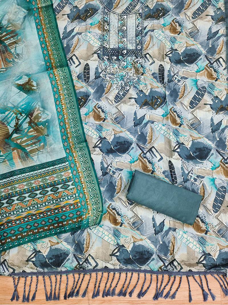 Women's teal modal cotton salwar suit dress material