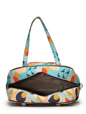 peppy navy & multi polycotton canvas & pu abstract printed duffel travel bag 7