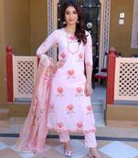 Pink floral printed aline kurta pant with dupatta