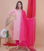 Peach solid aline kurta with pant and dupatta set