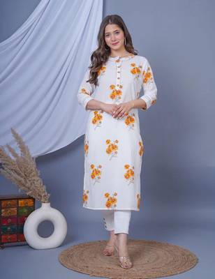White floral printed aline kurta with pant and dupatta sets 2