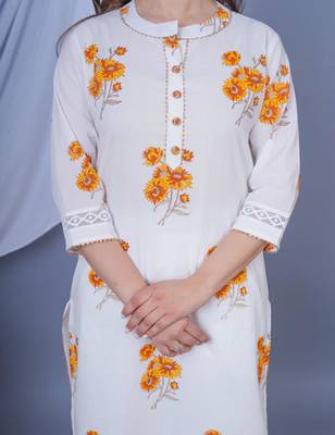 White floral printed aline kurta with pant and dupatta sets 4
