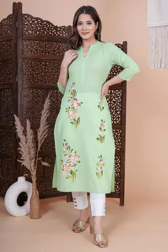 Green floral printed aline kurta with pant and dupatta sets