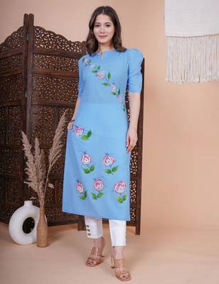 Blue floral printed aline kurta with pant and dupatta sets 4