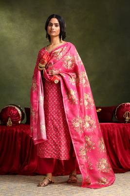 Pink chanderi suit set (with pants and dupatta) 2
