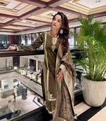 Olive velvet suit set (with pants and dupatta)