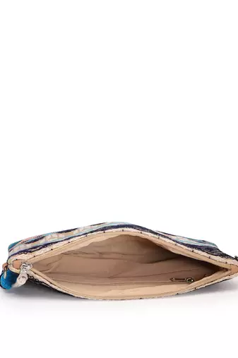 tribal natural, ocean blue & multi tribal cotton jacquard sling bag