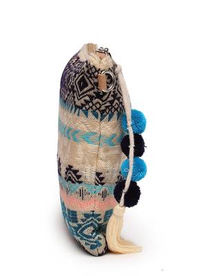 tribal natural, ocean blue & multi tribal cotton jacquard sling bag 10