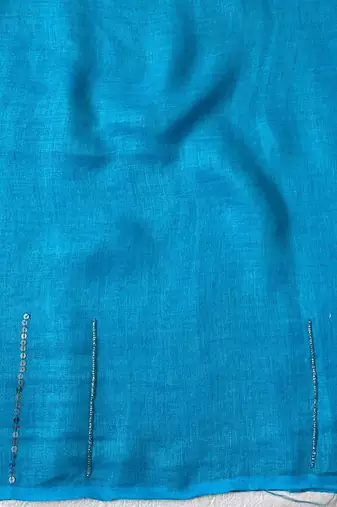 Handmade bhagalpuri linen saree with mirror work in sea blue shade with blouse piece