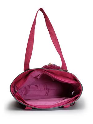 eco- friendly magenta & multi striped jacquard cotton canvas tote bag 6