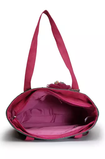 eco- friendly magenta & multi striped jacquard cotton canvas tote bag