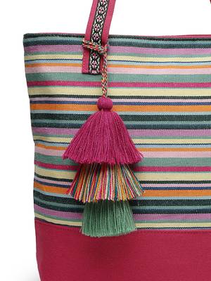 eco- friendly magenta & multi striped jacquard cotton canvas tote bag 7