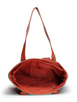 eco- friendly rust & multi striped jacquard cotton canvas tote bag 6