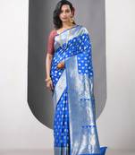 Sky blue katan silk blend banarasi saree with zari woven ethnic designs