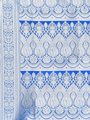 Sky blue katan silk blend banarasi saree with zari woven ethnic designs 4