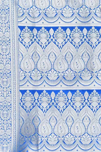 Sky blue katan silk blend banarasi saree with zari woven ethnic designs