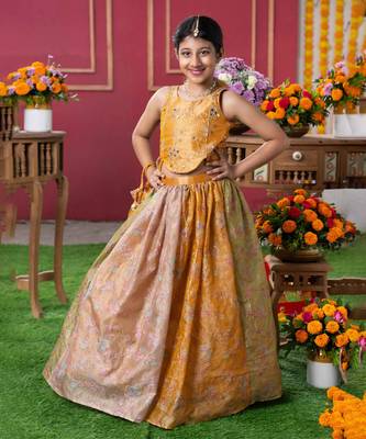 Radiant mustard-gold lehenga set for little divas 1