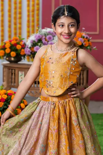Radiant mustard-gold lehenga set for little divas