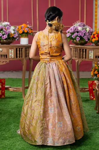 Radiant mustard-gold lehenga set for little divas