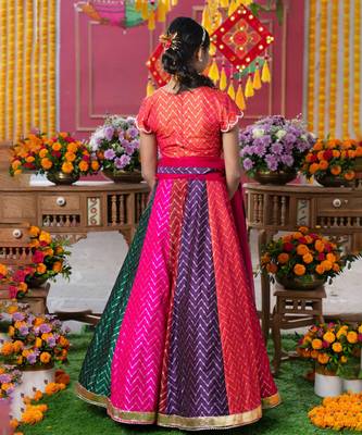 Vibrant multicolored chevron embroidered lehenga set with matching blouse and dupatta 3