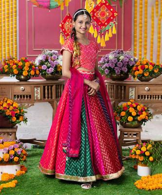 Vibrant multicolored chevron embroidered lehenga set with matching blouse and dupatta 4