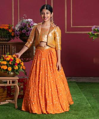Orange Crepe Lehenga with Sequin Embroidery 1