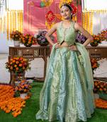 Enchanting pastel green lehenga set with golden embroidery